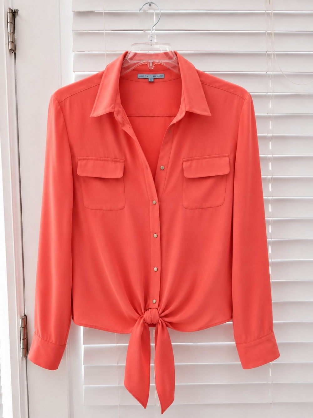 ANTONIO MELANI Coral Button-Front Tie Hem Shirt